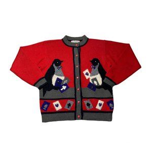 Vintage COTTON COLLECTION Wool Blend Penguin Cardigan Poker Player Cardigan Sz S